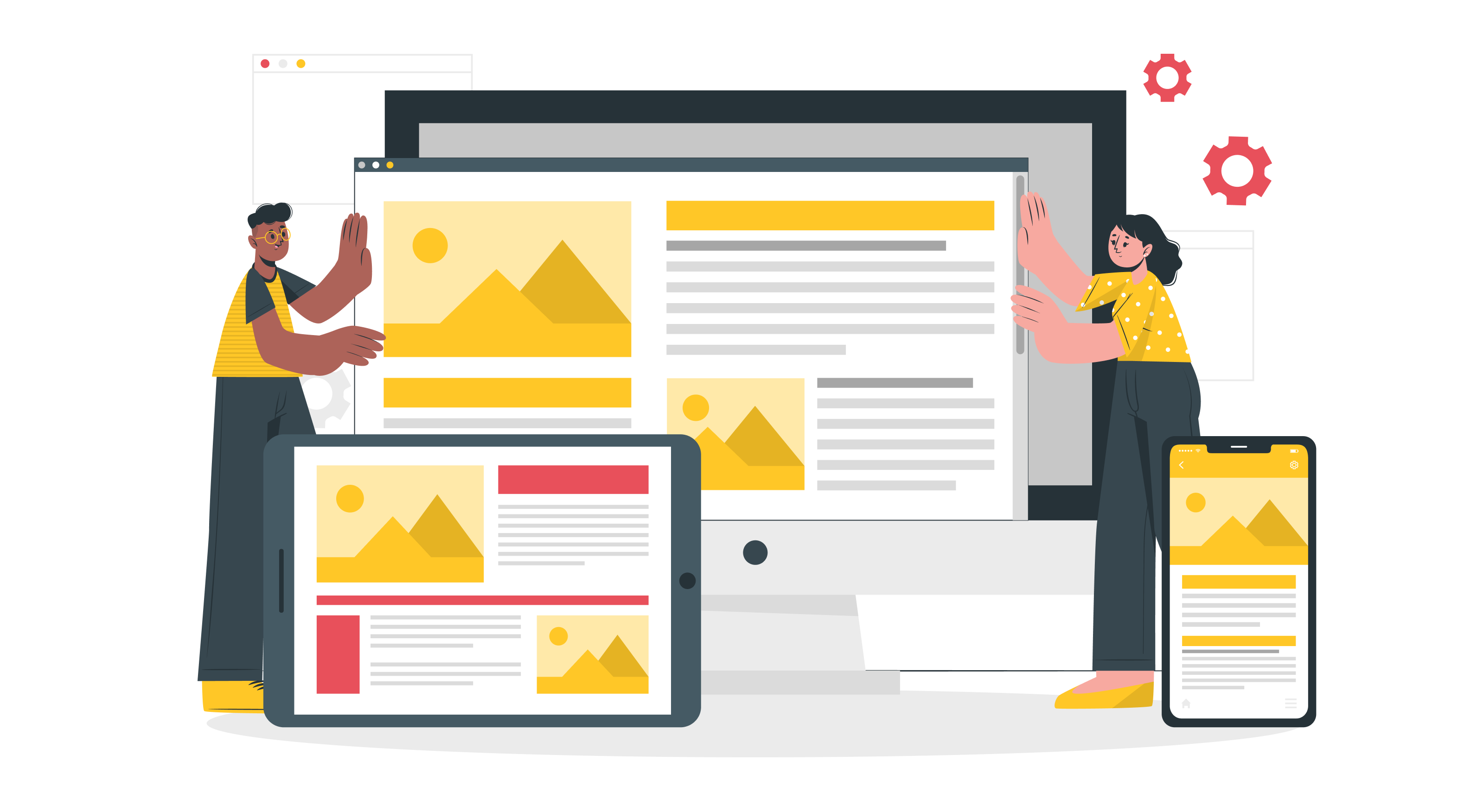 graphic depicting people holding a web page