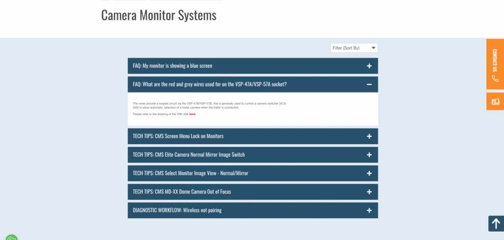 screenshot of the Brigade Electronics website FAQ page to show how to achieve good website customer service